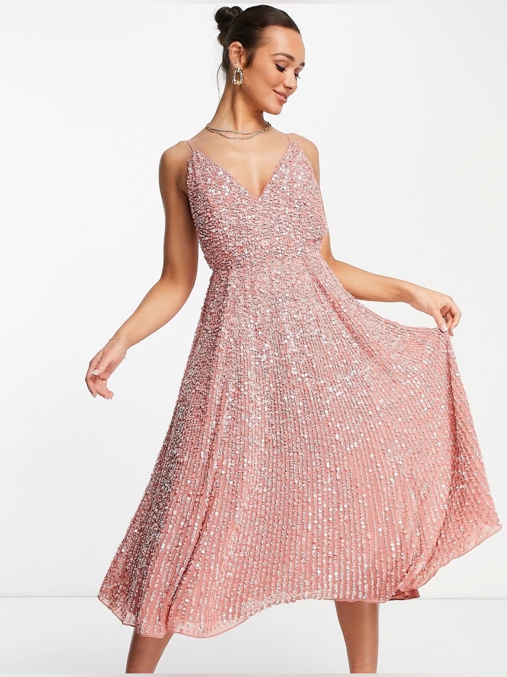 ASOS DESIGN Bridesmaid Curve embellished cami midi dress in dusky rose size 8